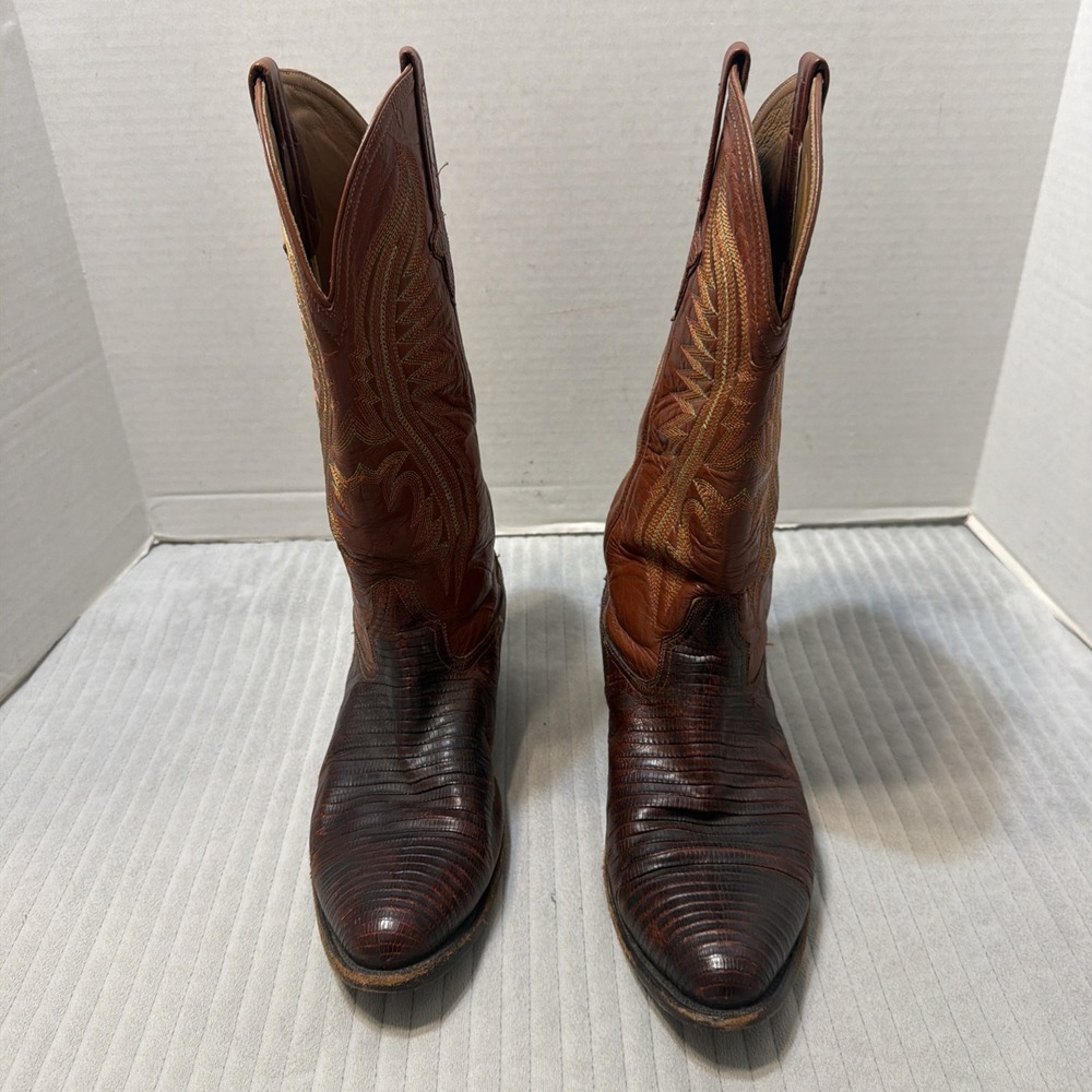 Ferrini Teju Mens Lizard Leather Boots Peanut Color Size 8.5 EE Cowboy Boot